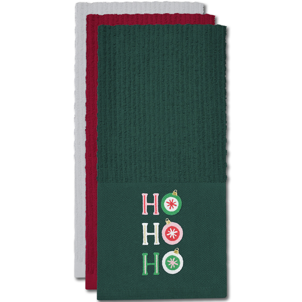 Noel Square Xmas Ho Ho Ho Green Tea Towel 3 Pack Image 3
