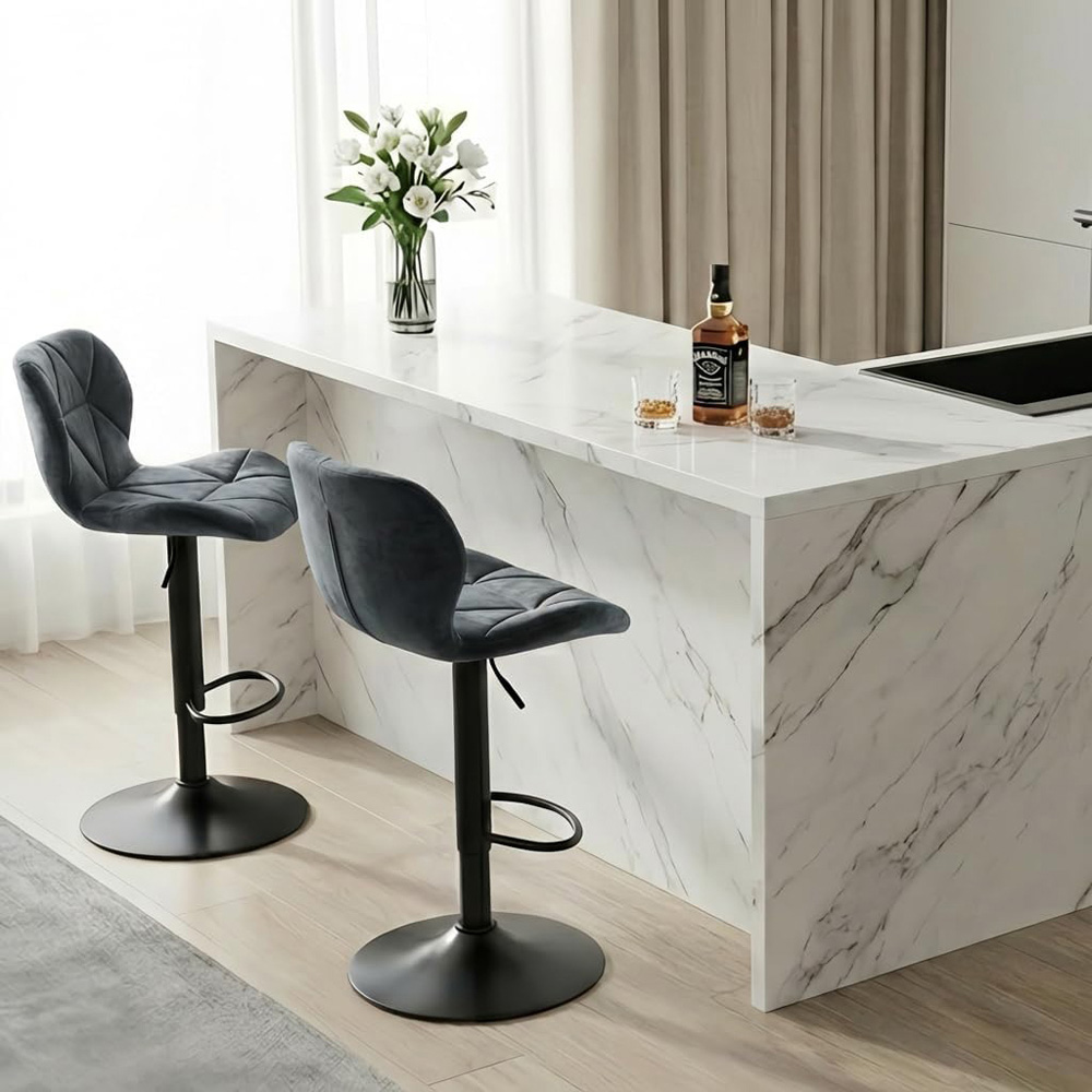 Alivio Dark Grey Velvet Height Adjustable Swivel Bar Stool Set of 2 Image 3