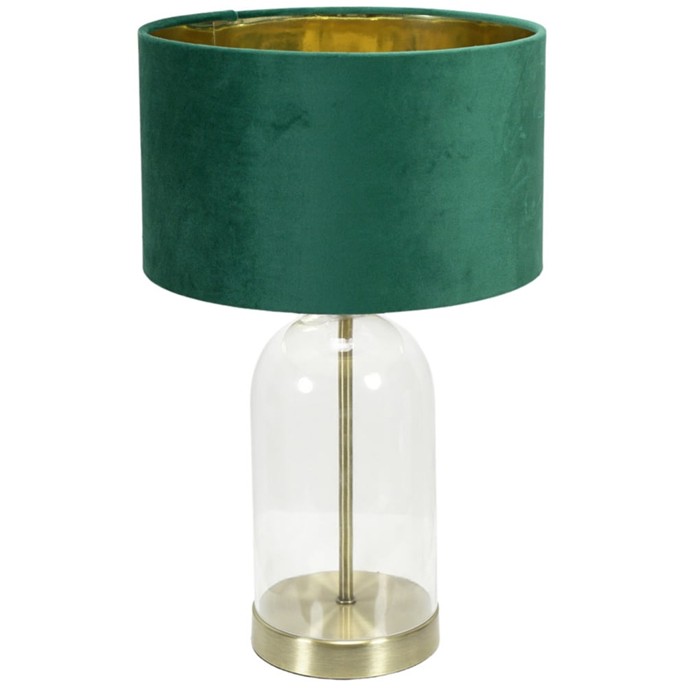 ValueLights Jessy Gold Glass LED Table Lamp with Forest Green and Gold Velvet Lamp Shade Image 1