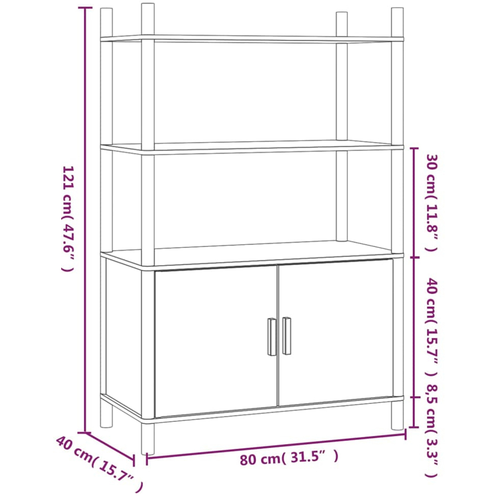 vidaXL 2 Door 3 Shelf White Highboard Image 7