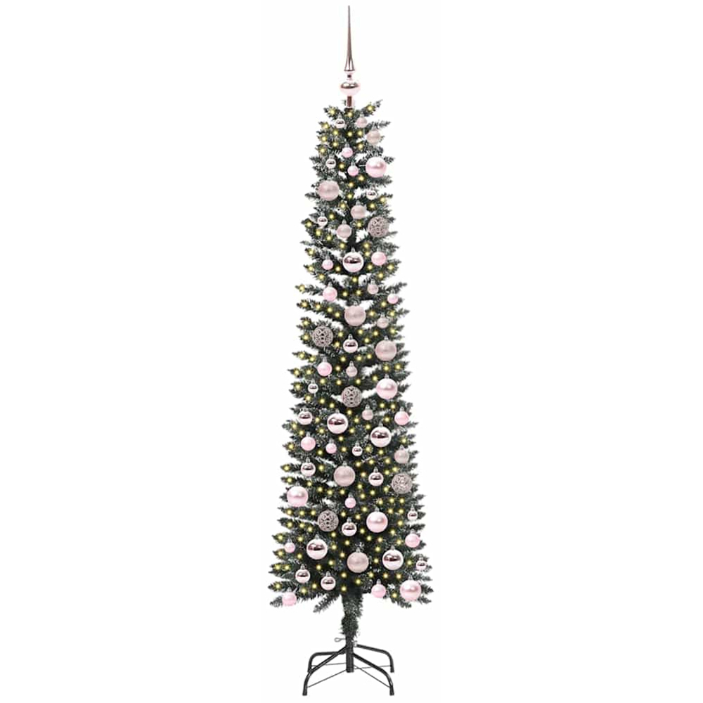 vidaXL Pre-Lit Pink Baubles Green Artificial Christmas Tree 6ft Image 1