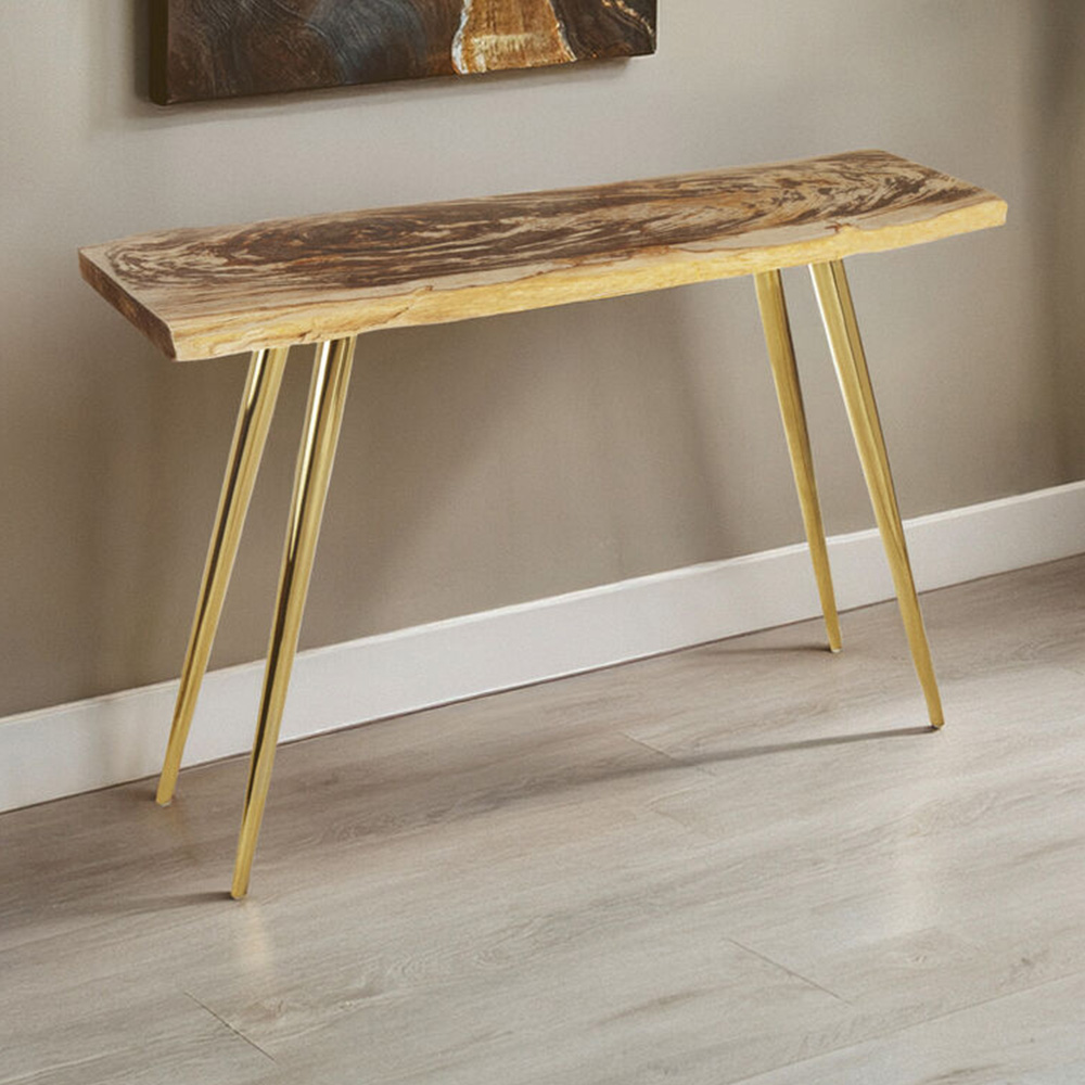 Premier Housewares Relic Petrified Wooden Top Console Table with Metal Base Image 1