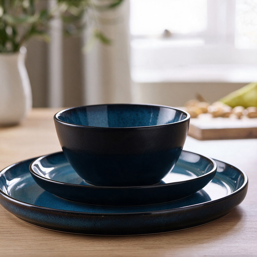 Waterside Blue Reactive Glaze Lipped 12 Piece Dinner Set Image 5