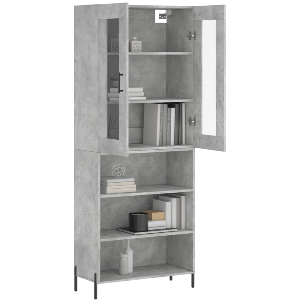 vidaXL 2 Glass Door 3 Shelf Concrete Grey Highboard Image 3
