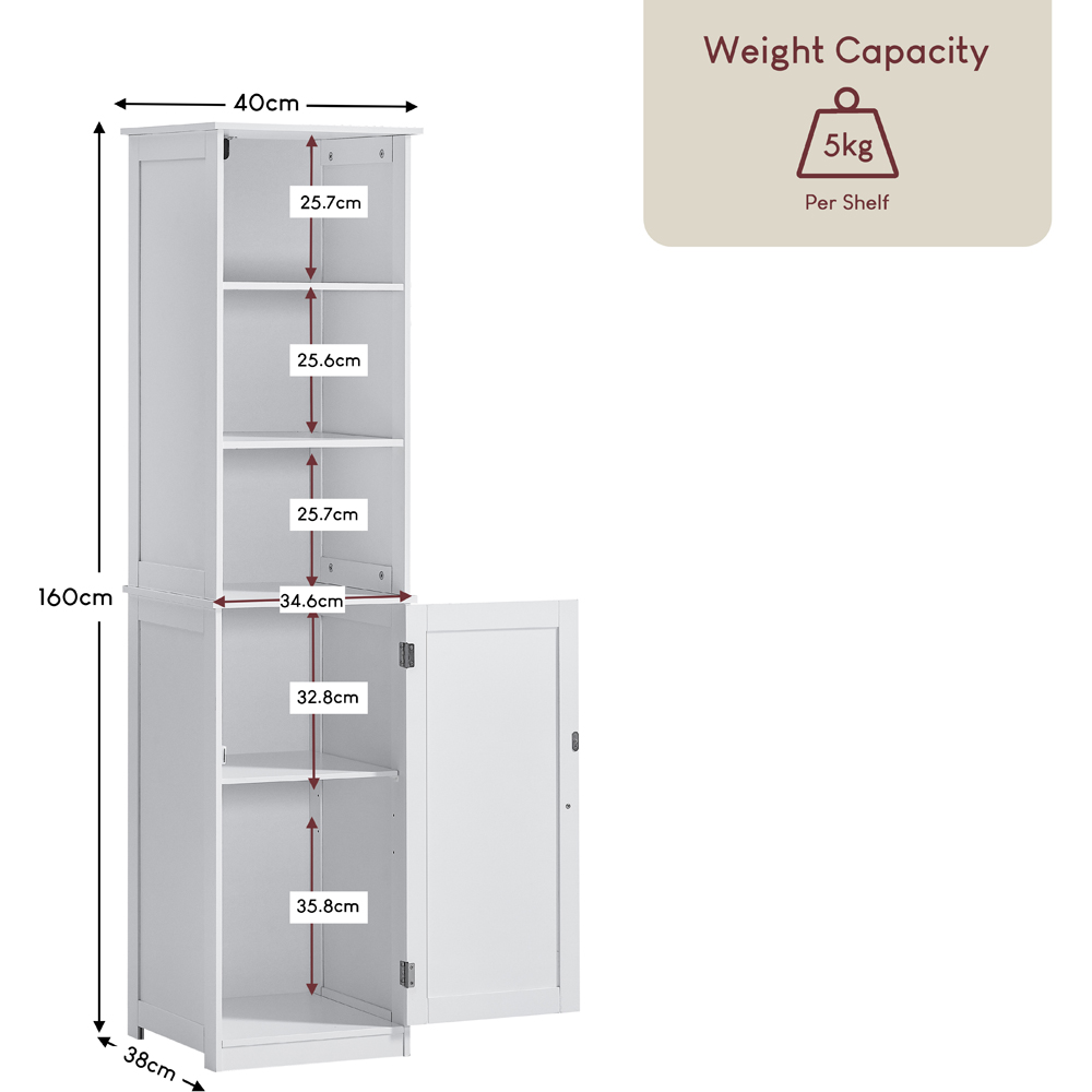 BATH VIDA Priano White Single Door 3 Shelf Tall Floor Cabinet Image 8
