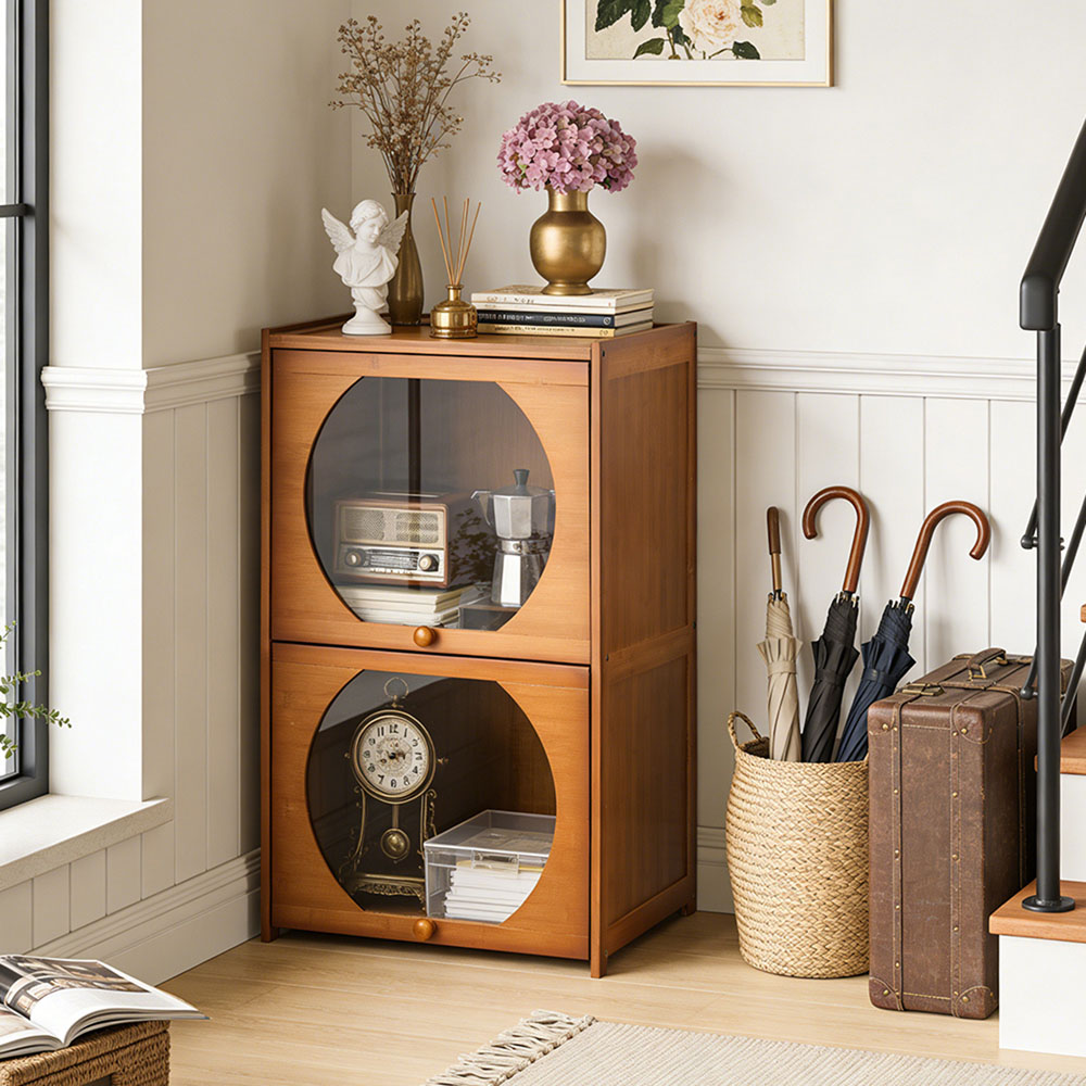 Living and Home 2 Acrylic Door Brown Bamboo Bookcase Image 7