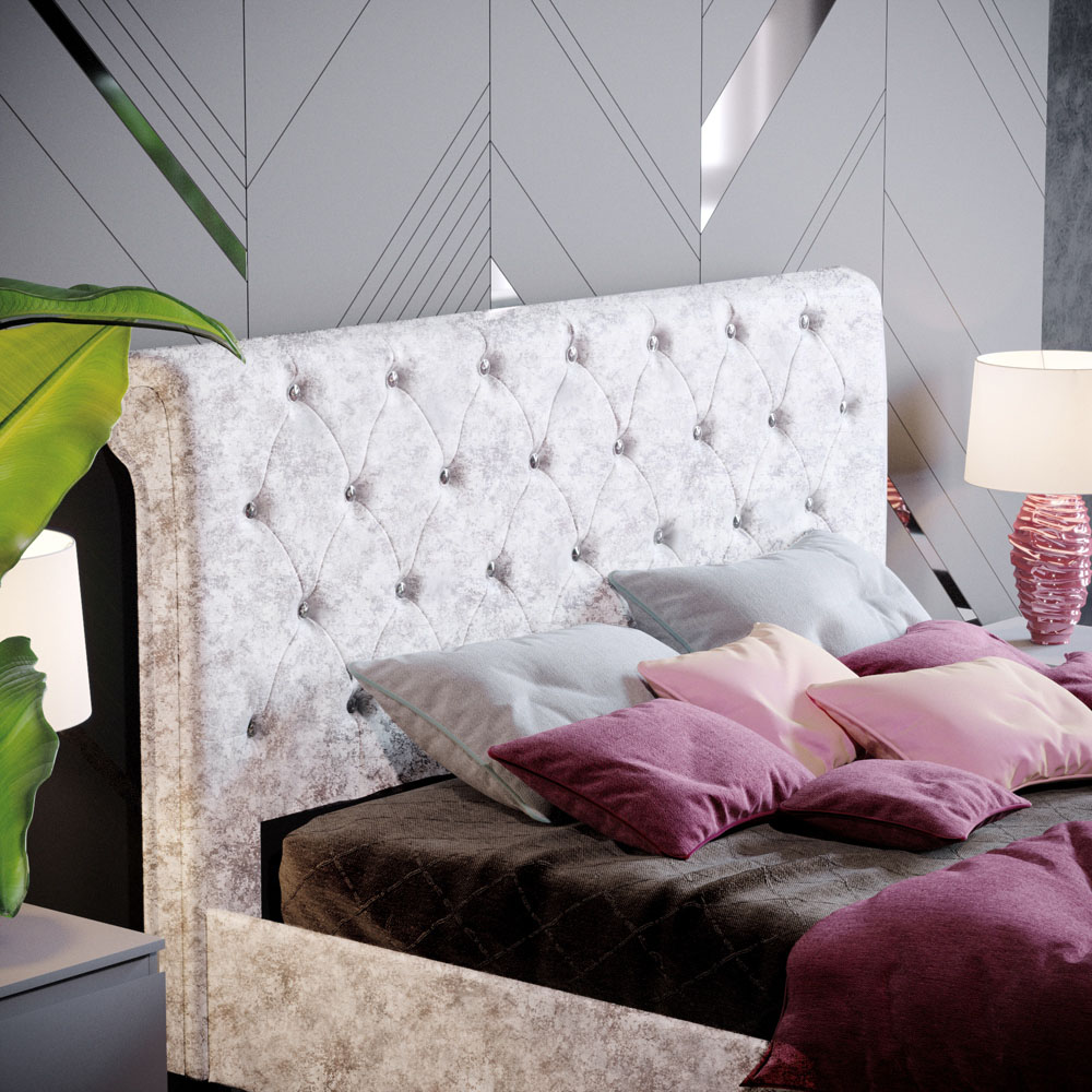 VIDA DESIGNS Double Violetta Silver Crushed Velvet Bed Frame Image 3