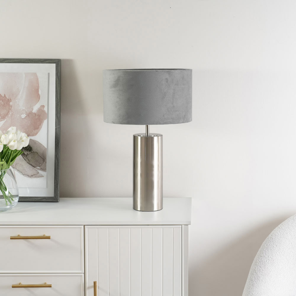 ValueLights Lexy Grey Velvet Shade Chrome Touch LED Table Lamp Image 6