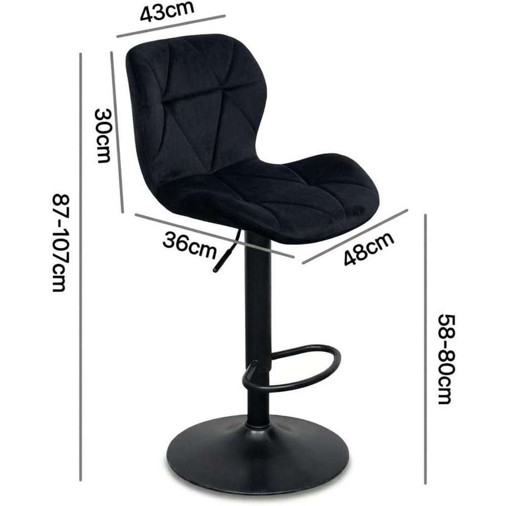 Alivio Black Velvet Height Adjustable Swivel Bar Stool Set of 2 Image 7