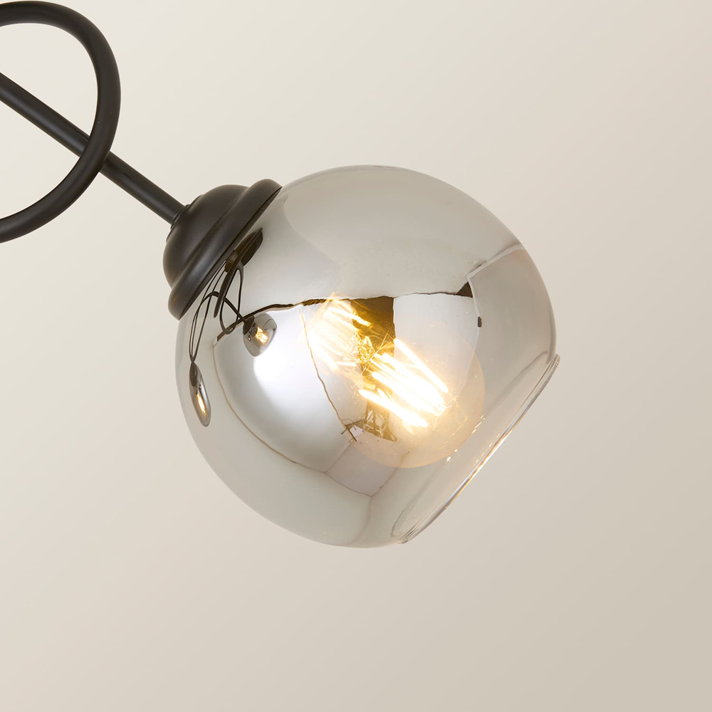 ValueLights Malcom 3 Arm Smoked Glass Shade Matt Black Twisted Ceiling Light with Bulb Image 3