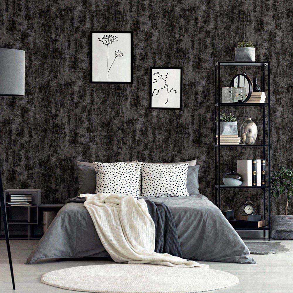 Arthouse Stone Textured Black and Silver Wallpaper Image 3