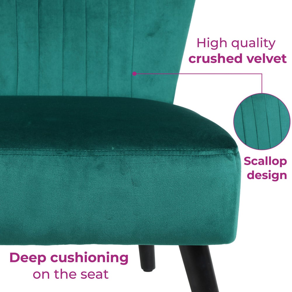 Neo Emerald Green Velvet Shell Accent Chair with Black Legs Image 5