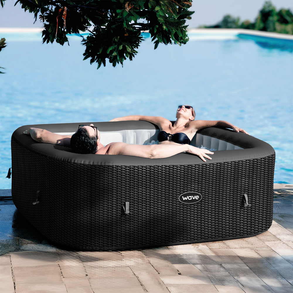 Wave Spas Pacific 6 Person Slate Rattan Square Inflatable Hot Tub with EnergySave Bundle Image 2