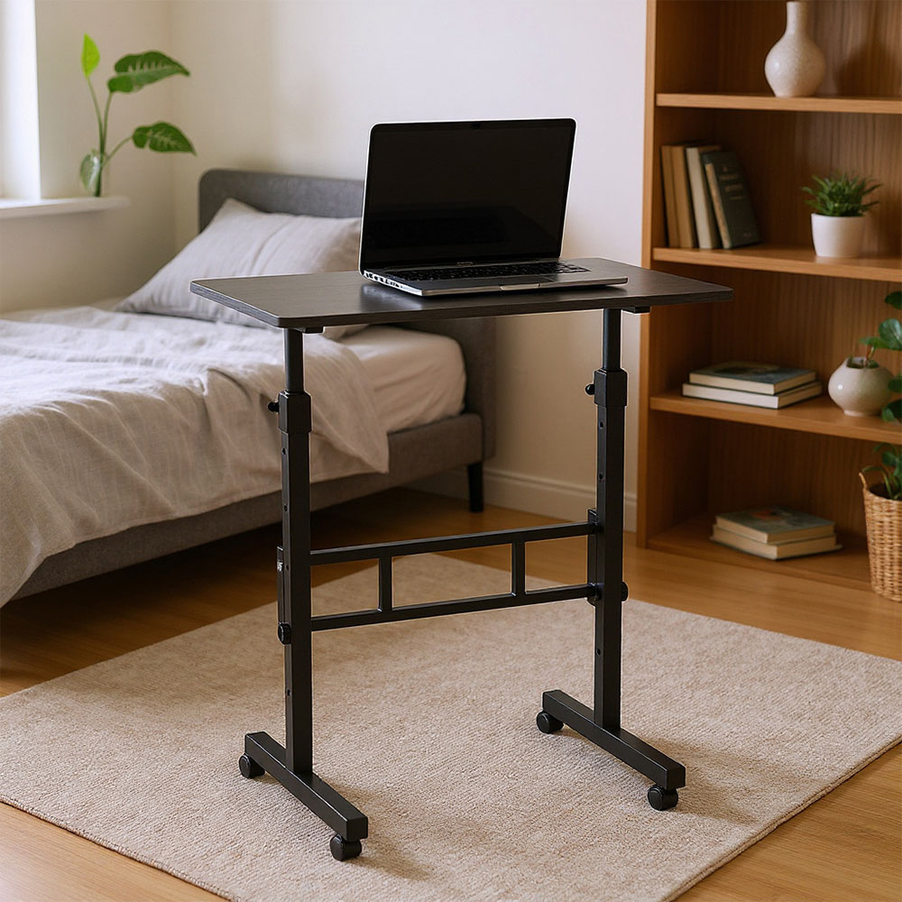 Living and Home Black Height Adjustable Mobile Desk with Lockable Wheels Image 8