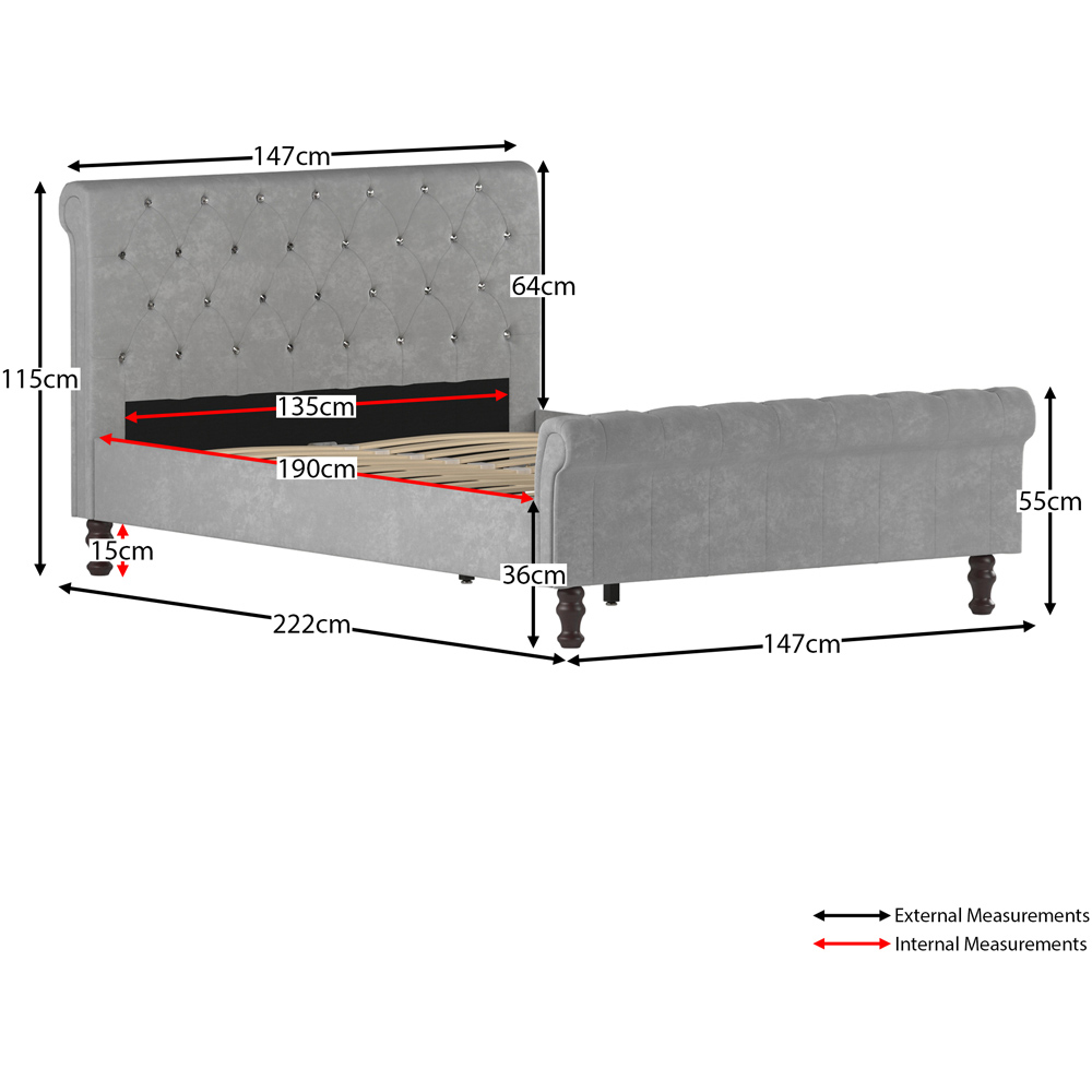 Vida Designs Violetta Double Light Grey Velvet Bed Frame Image 9