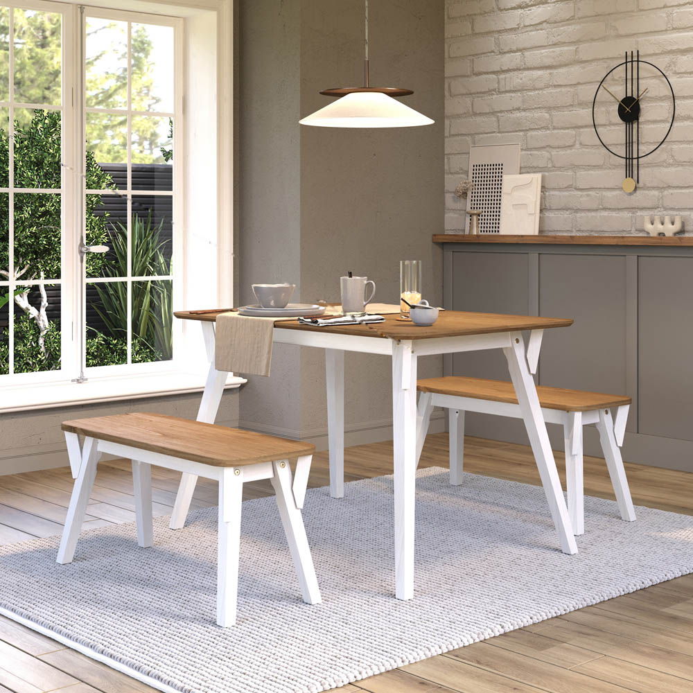 Core Products Corona 4 Seater Large Rectangular Dining Table Bench Set White Image 3