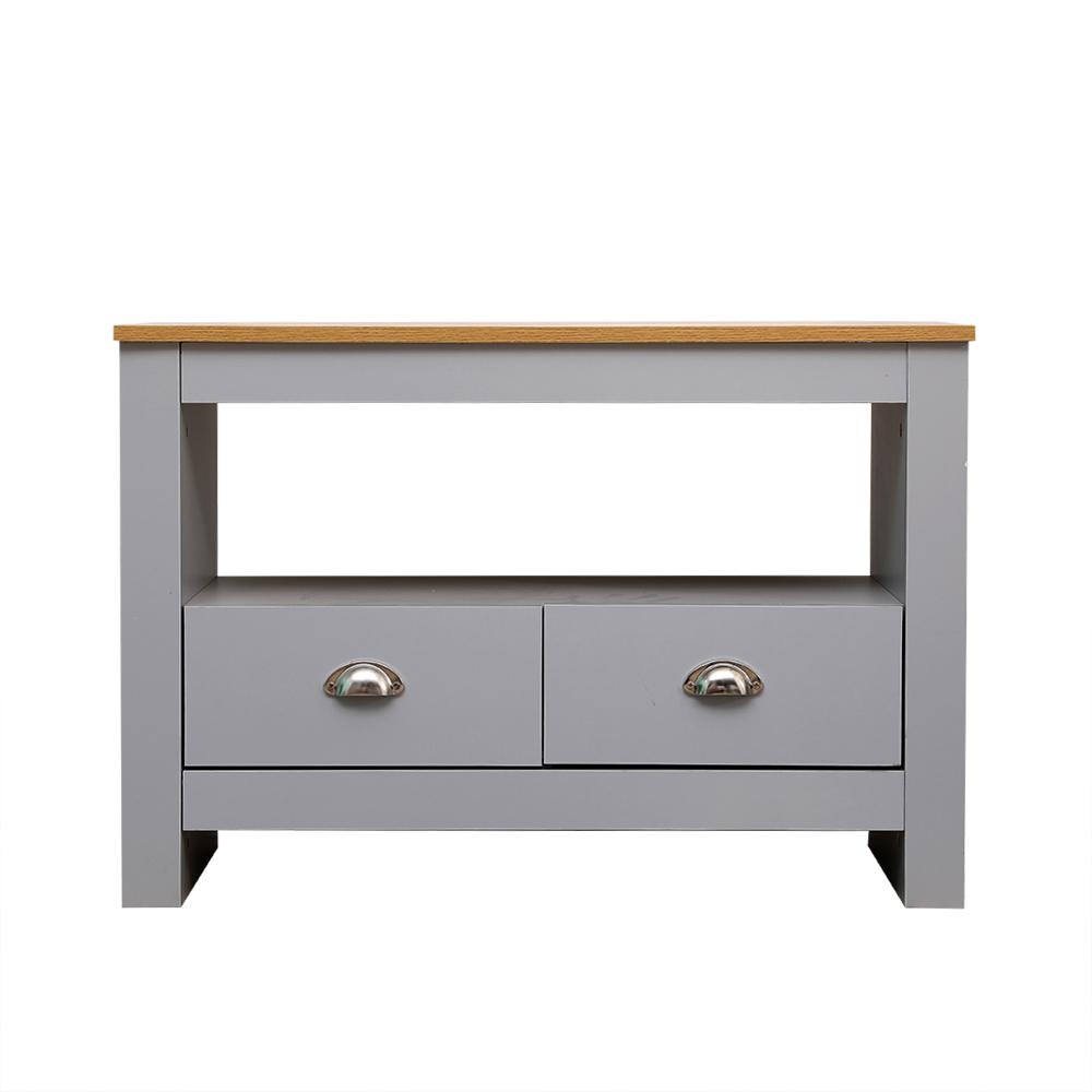 FurnitureHMD 2 Drawer Single Shelf Grey and Oak Effect Wooden Corner TV Unit Image 3