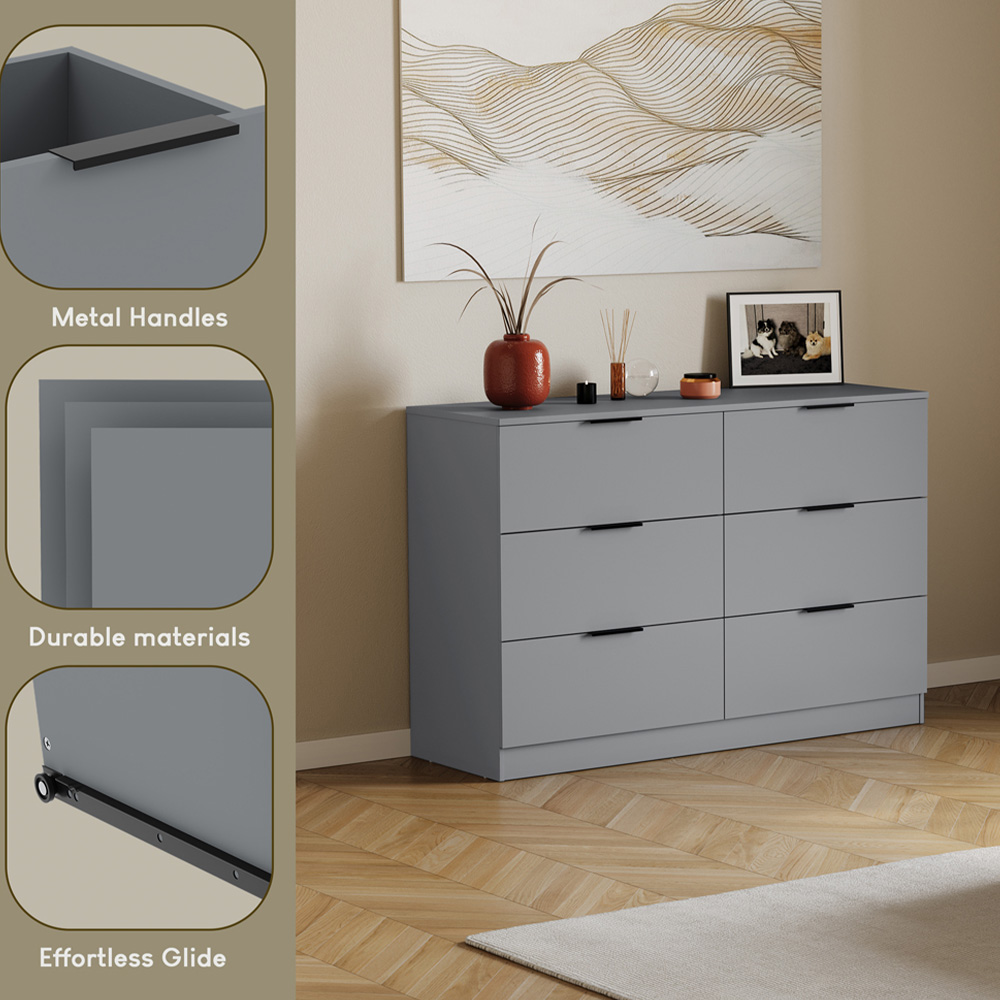 VIDA DESIGNS Trega 6 Drawer Grey Chest of Drawers Image 8