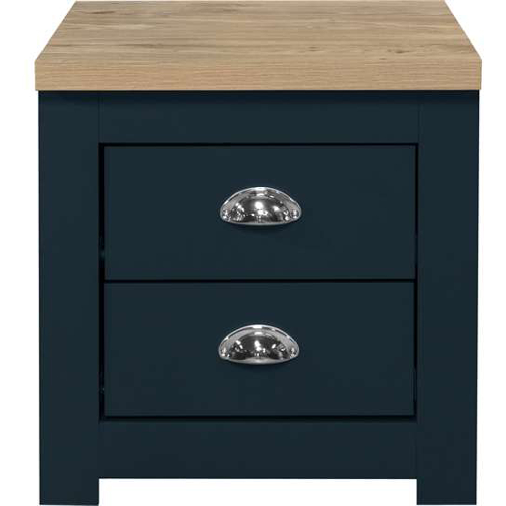 Highgate 2 Drawer Navy and Oak Bedside Table Image 3