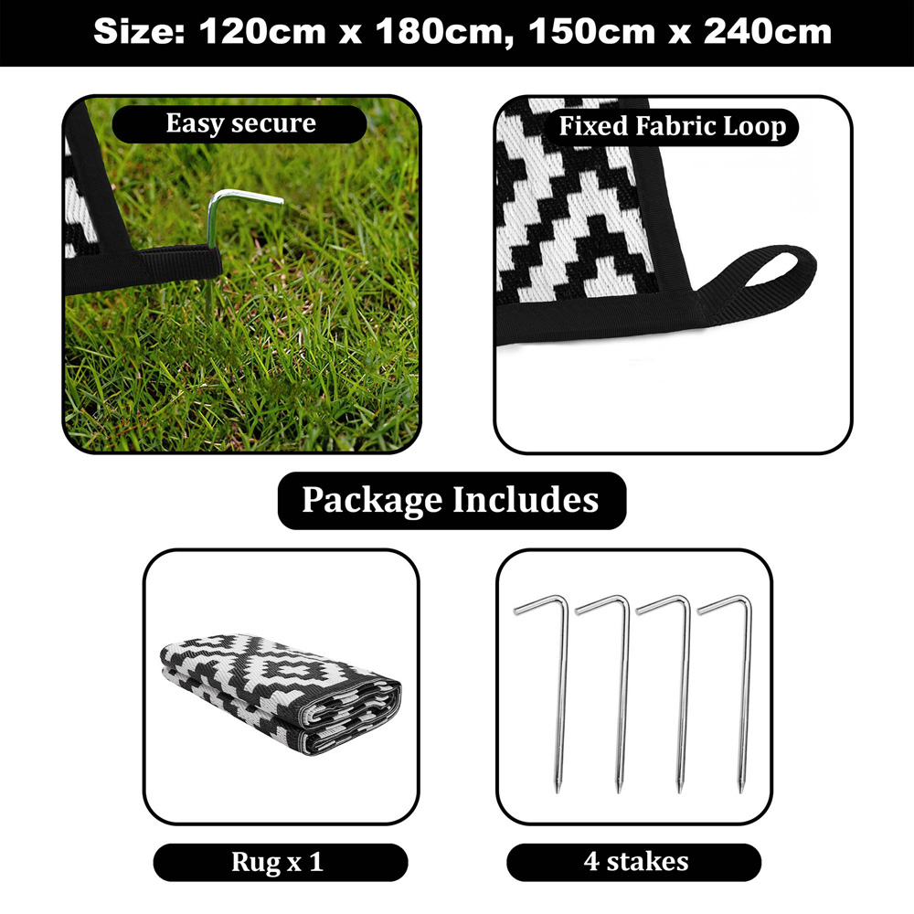 Green Decore Bliss Black and White Camping and Picnic Rug 180 x 270cm Image 8