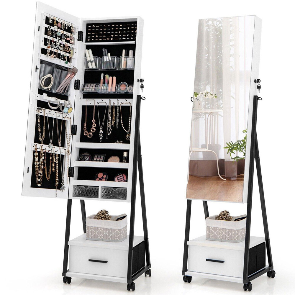 Costway White Lockable Mirrored Jewellery Cabinet Image 3