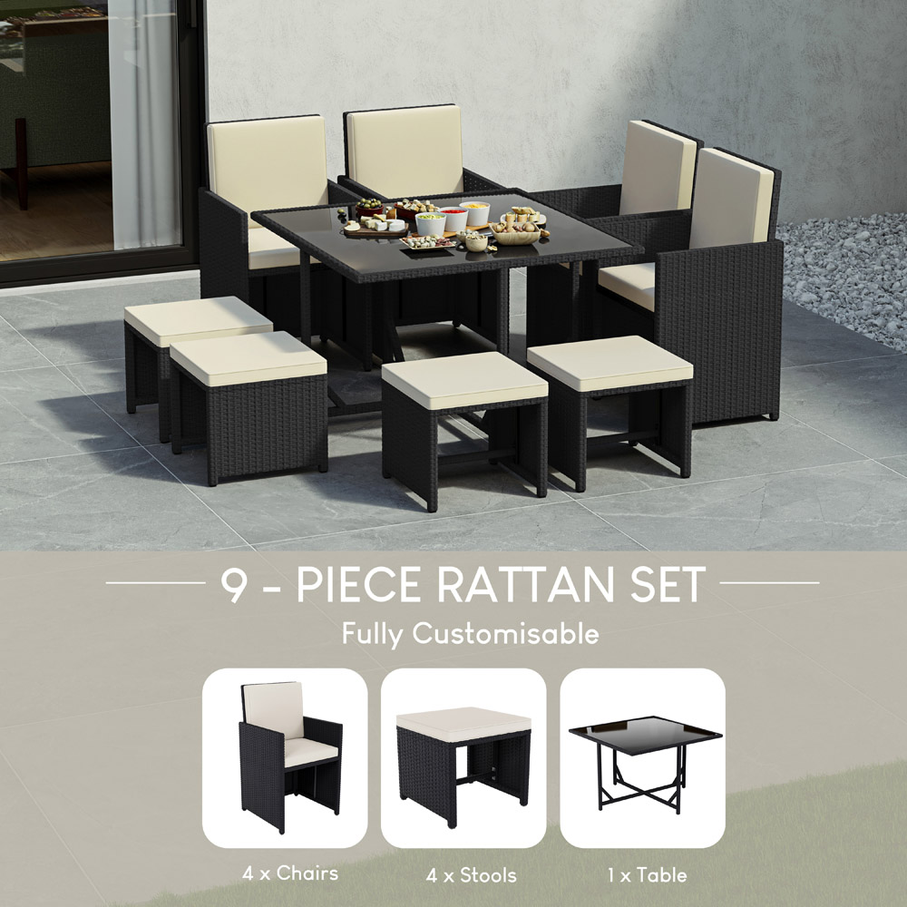 GARDEN VIDA Cuba Rattan Effect 8 Seater Dining Set Black Image 5