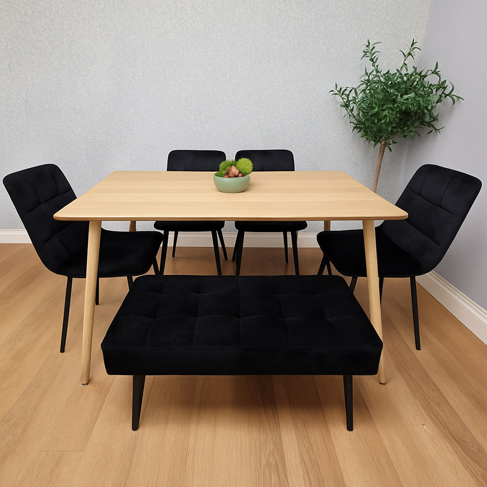 Kosy Koala 4 Seater Velvet Wooden Rectangular Dining Set with Bench Black Image 5