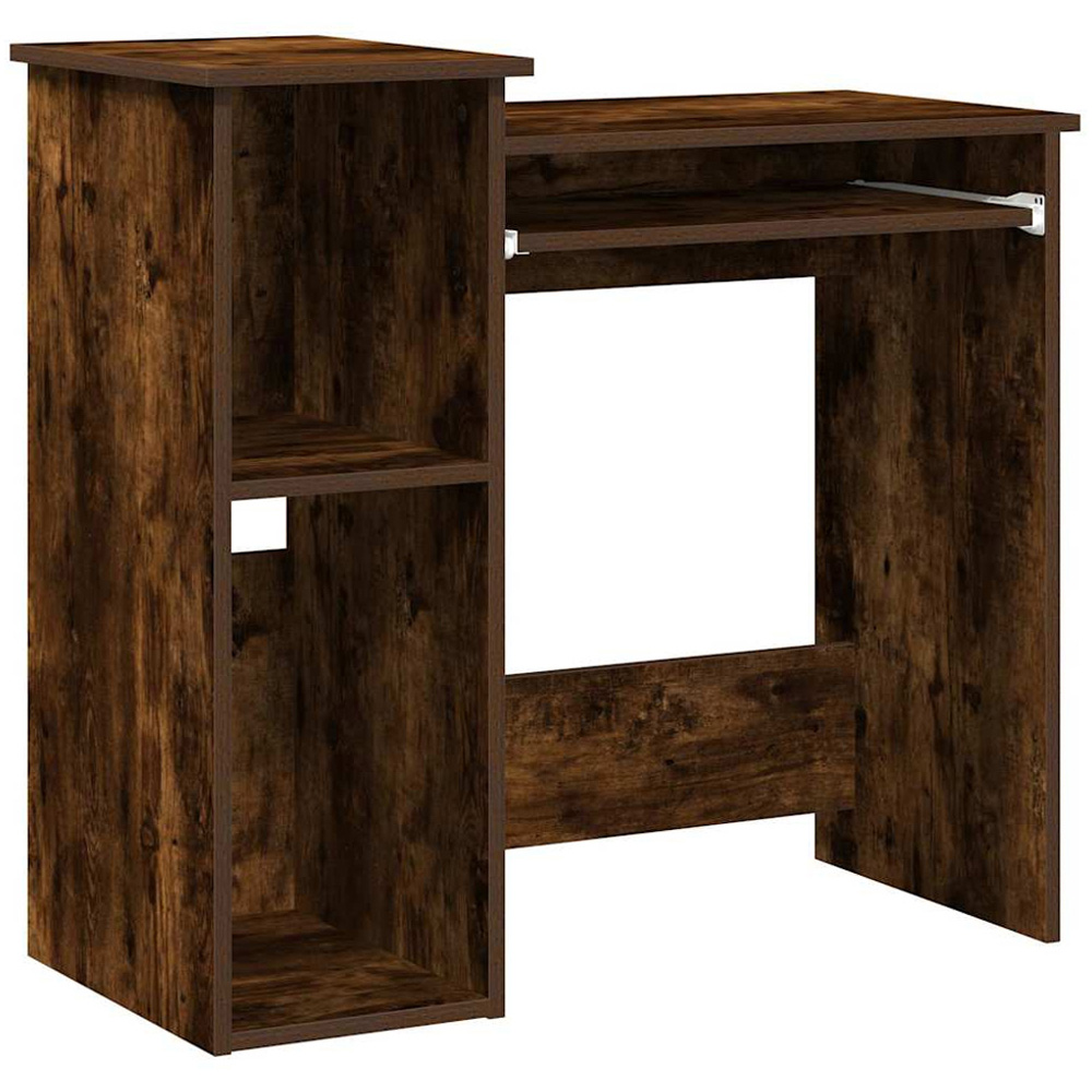vidaXL 2 Shelf Computer Desk with Keyboard Tray Smoked Oak Image 2