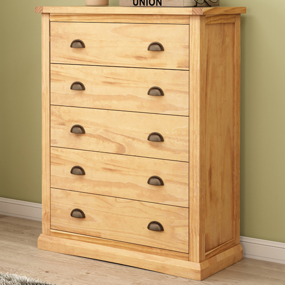 Cabinet Bits Lucca 5 Drawer Brown Brass Cup Handle Chest of Drawers Image 1