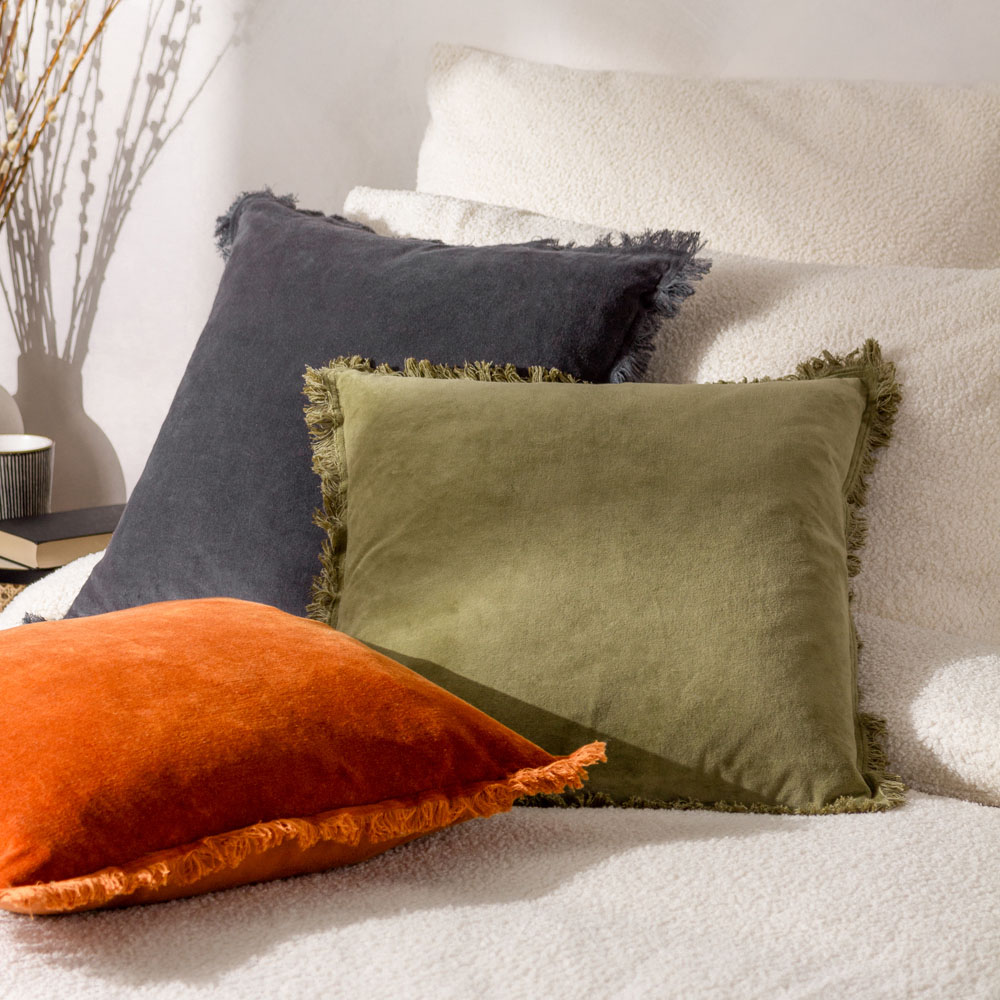 Yard Jaye Moss Velvet Fringed Cushion Image 6