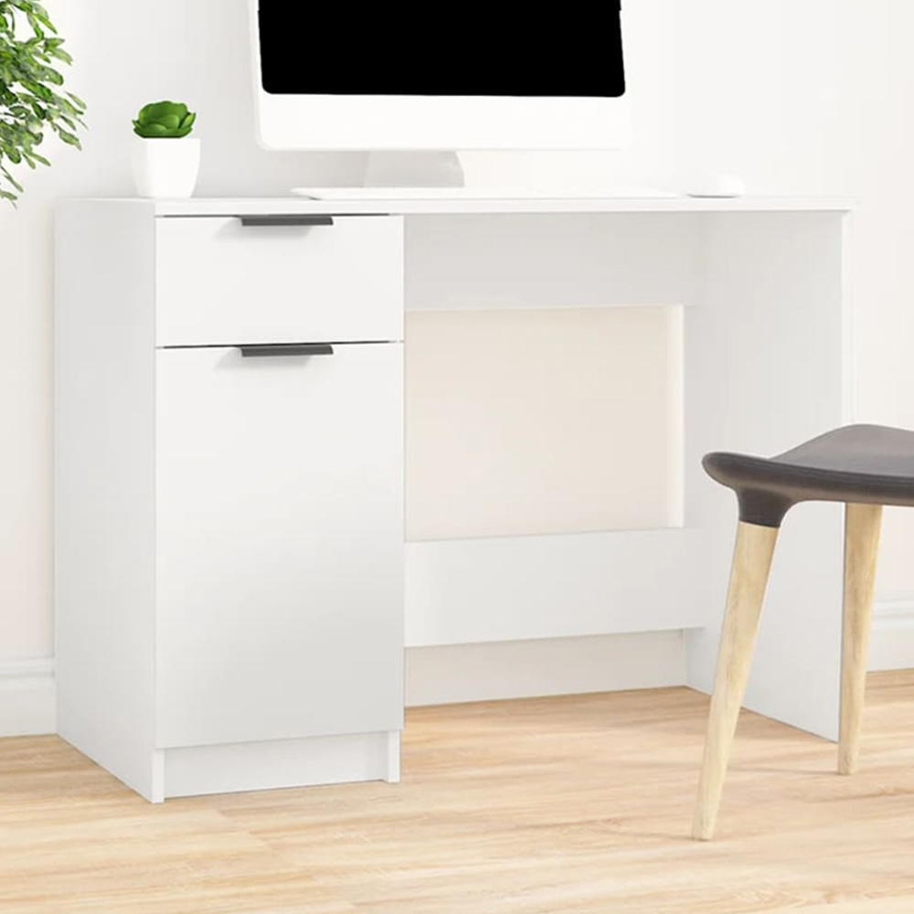 vidaXL Single Door Single Drawer Computer Desk White Image 1