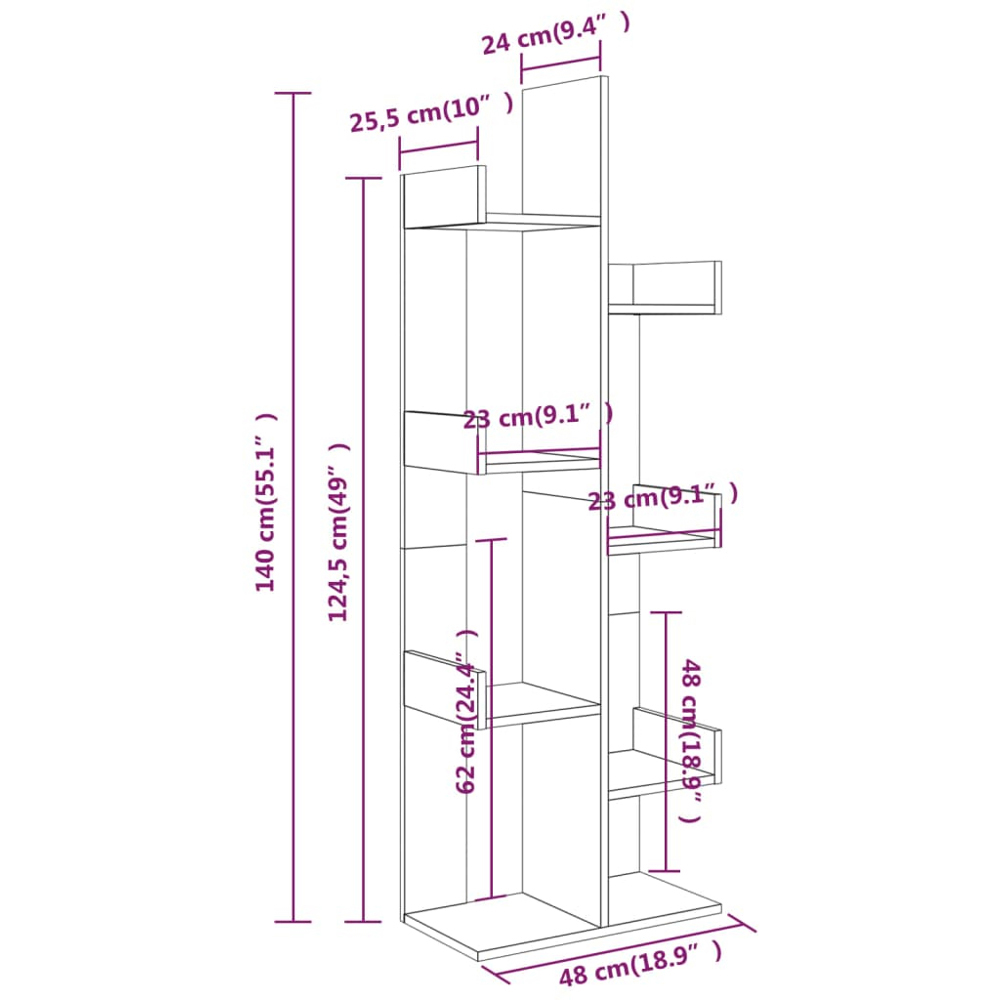 vidaXL 8 Shelf Smoked Oak Bookcase Image 8