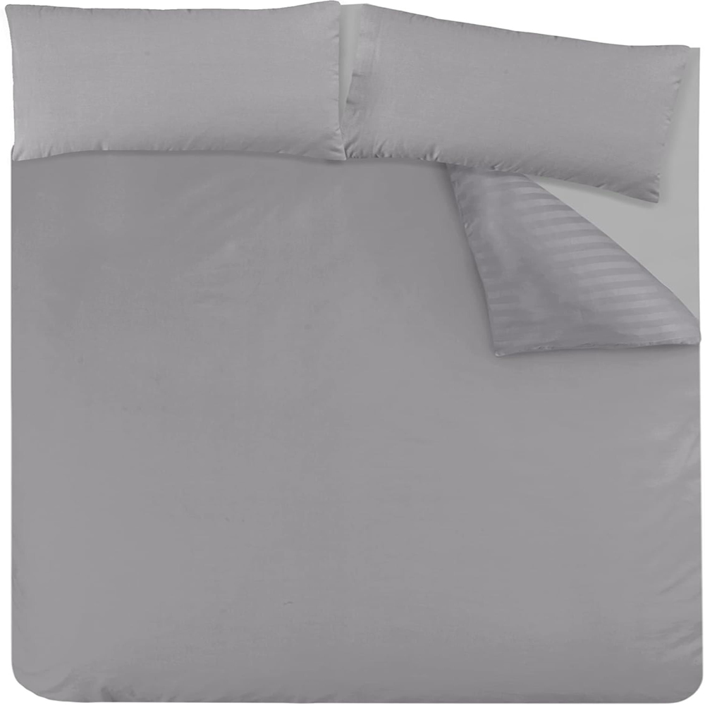 Smart Living Double Grey Satin Stripe Reversible Duvet Cover Set Image 3