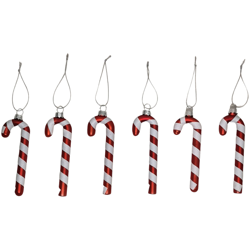 Samuel Alexander Red and White Glass Candy Cane Christmas Decorations 12cm 6 Pack Image 1