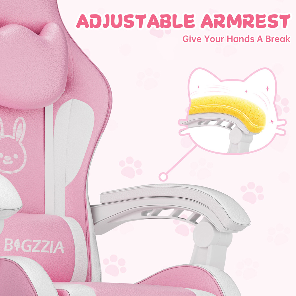 Rattrix Pink Cat Ears Gaming Chair with Massage Lumbar Support and Footrest Image 7