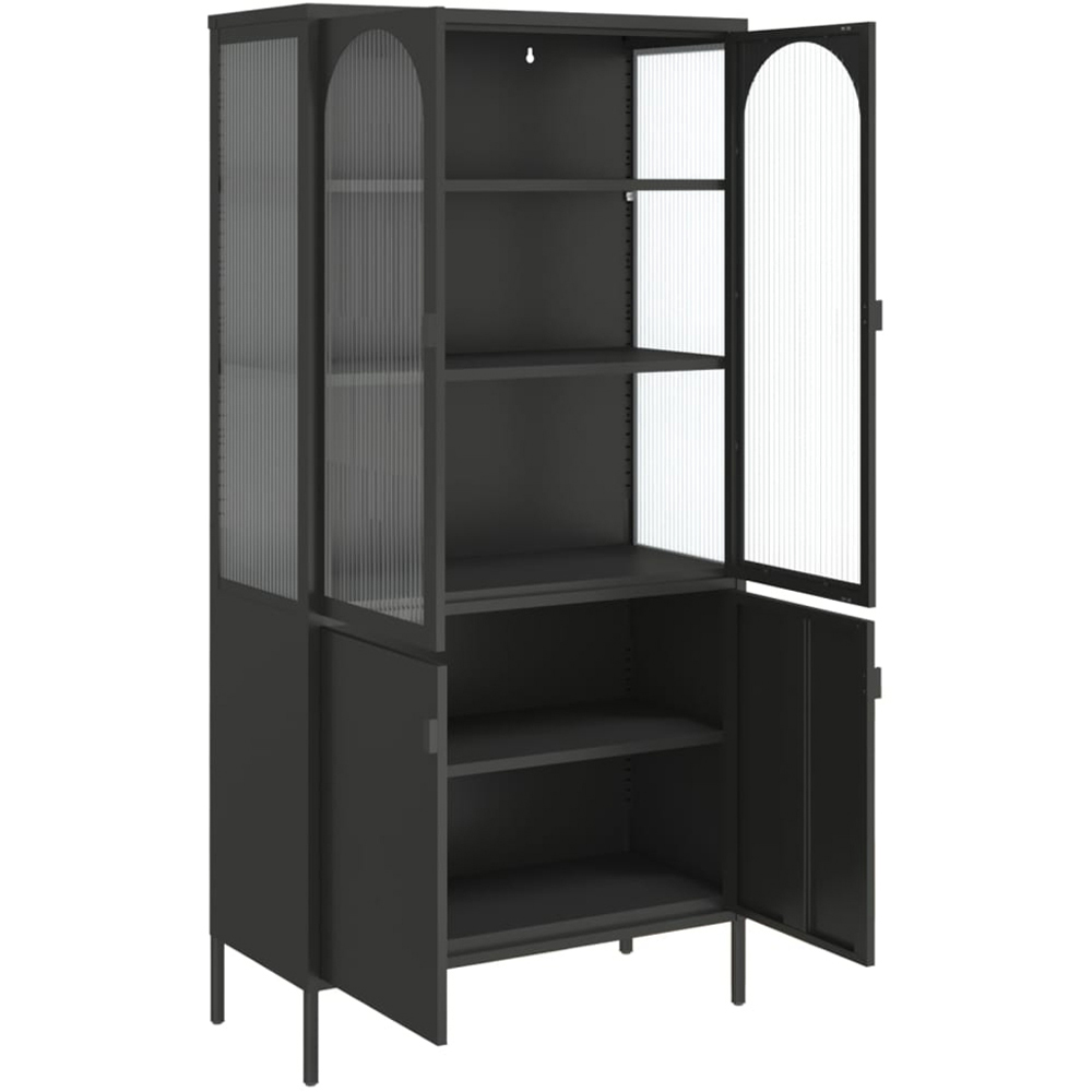 vidaXL 4 Glass and Steel Door Black Highboard Image 8