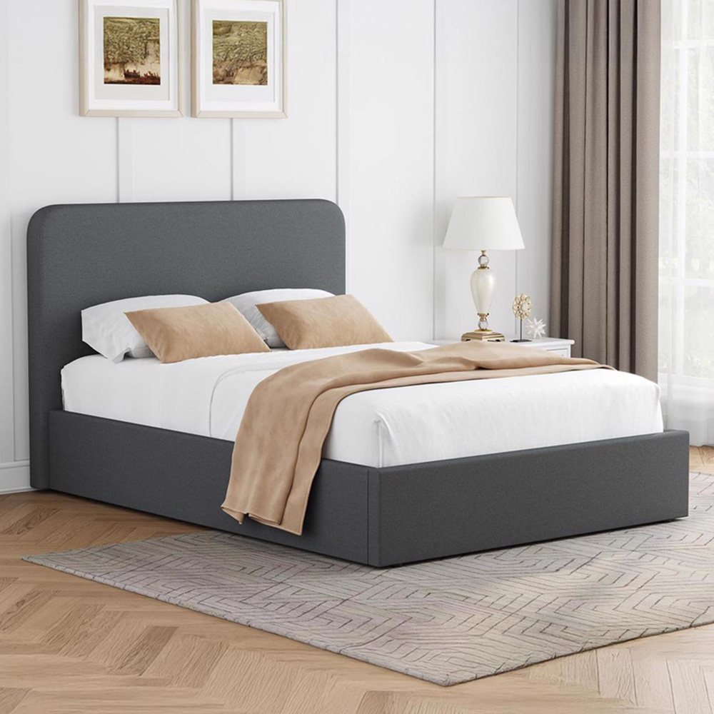 FWStyle King Size Grey Linen Upholstered Lift-Up Ottoman Bed Frame Image 1