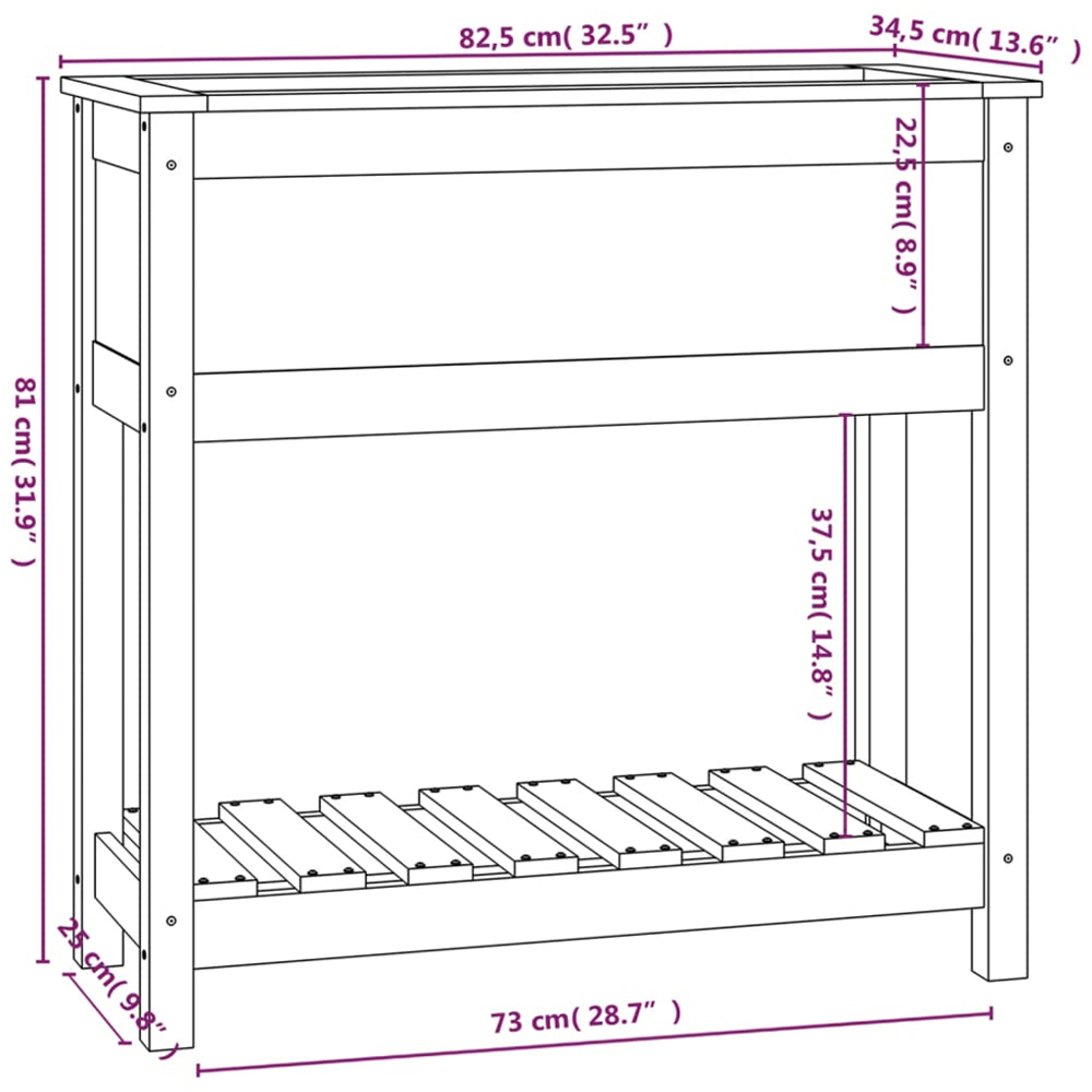 vidaXL Single Shelf White Solid Pine Wood Garden Planter 82.5 x 34.5 x 81cm Image 7