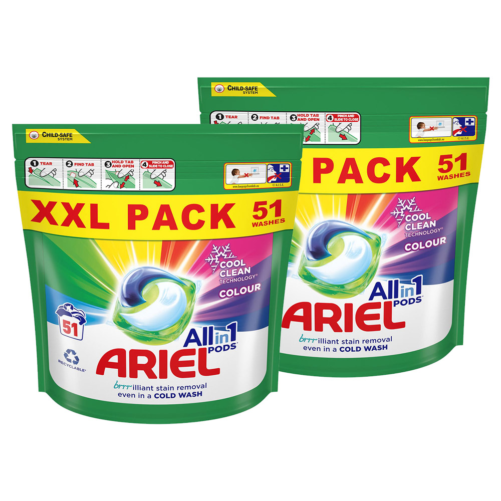 Ariel Colour All in 1 Pods Washing Liquid Capsules 51 Washes Case of 2 Image 1