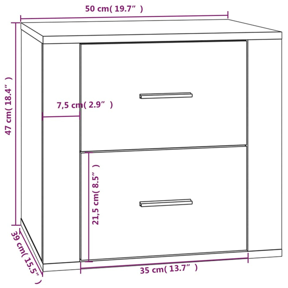 vidaXL 2 Drawer High Gloss White Bedside Cabinet Image 9