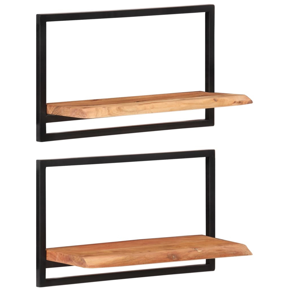 vidaXL 60cm Set of 2 Acacia Solid Wood and Steel Floating Wall Shelf Image 8