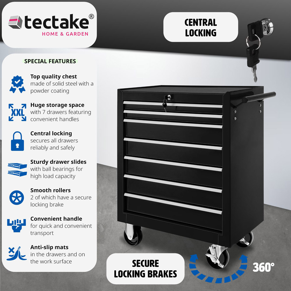 tectake 7 Drawer Black Tool Chest Image 6
