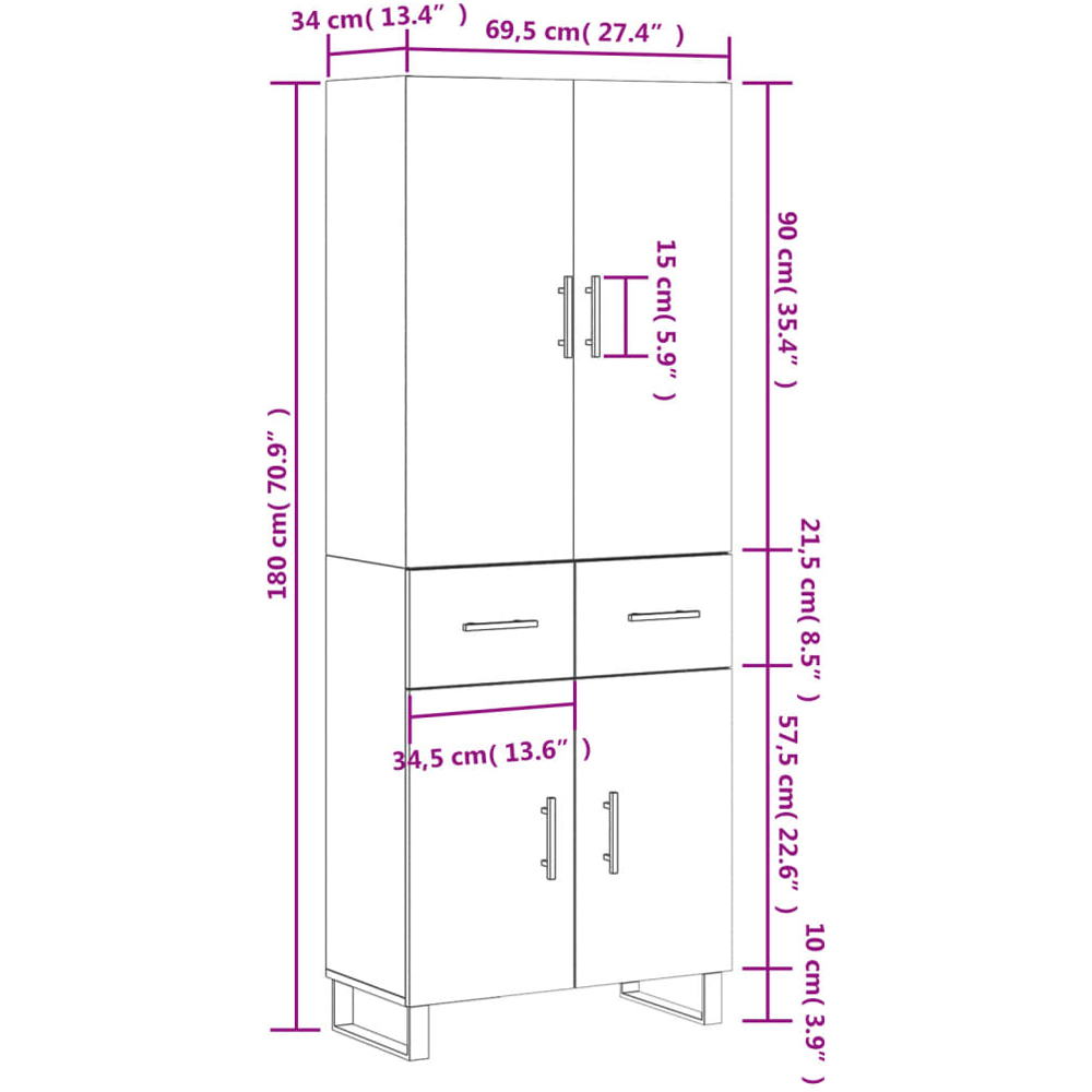 vidaXL 4 Door 2 Drawer Sonoma Oak Highboard Image 6