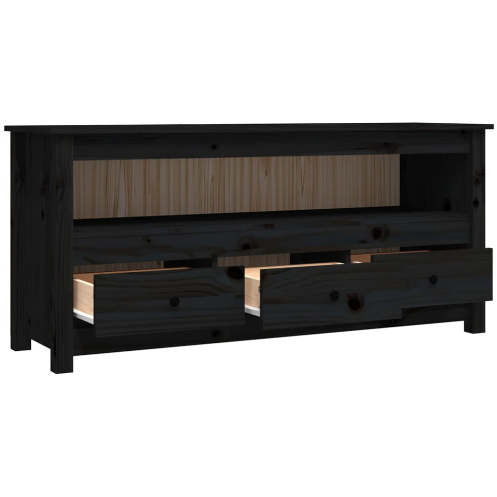 vidaXL 3 Drawer Single Shelf Black Solid Pine Wood TV Cabinet Image 5