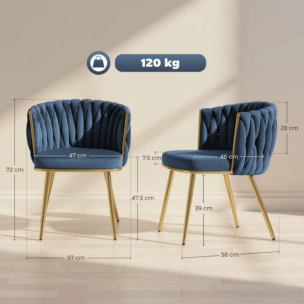 Portland Set of 2 Dark Blue Upholstered Dining Chair Image 8