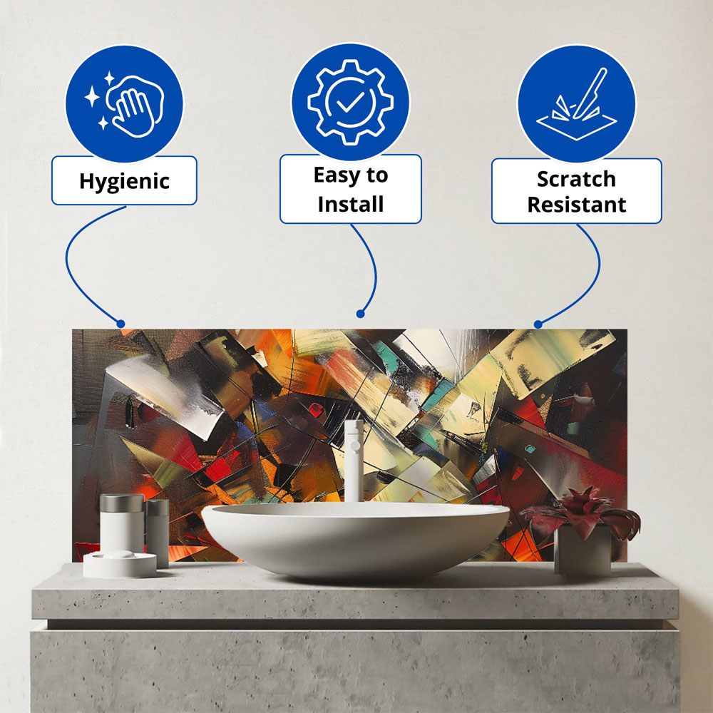 Warren Reed Designer Dynamic Chaos Energy Unleashed Glass Bathroom Splashback 25 x 60cm Image 3