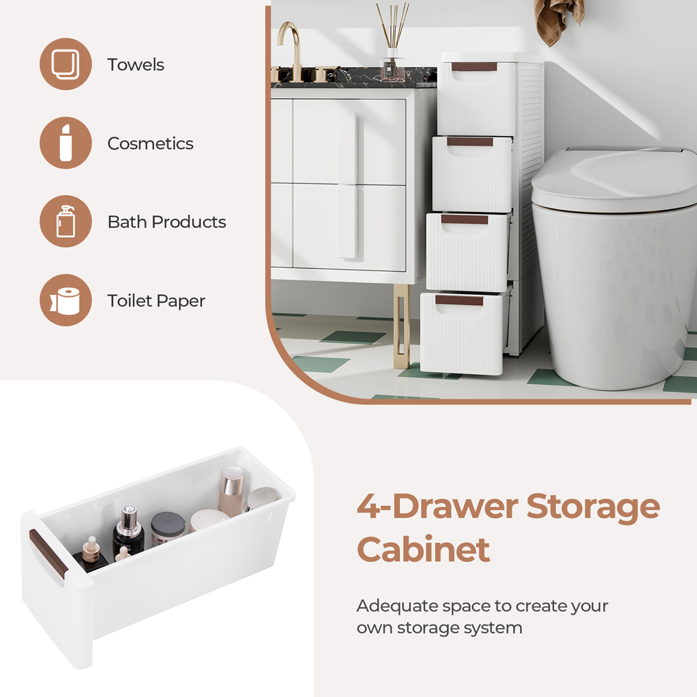 Costway 4 Drawer White Narrow Storage Cabinet Image 7