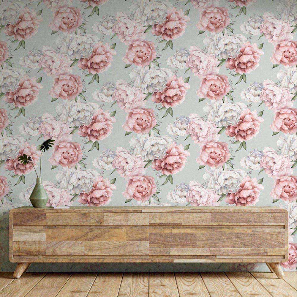 Arthouse Mixed Peonies Mint Wallpaper Image 5