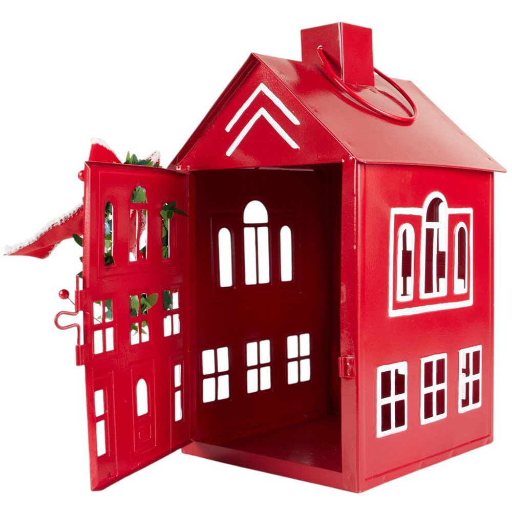 Metal House Standing Decoration Red Image 2