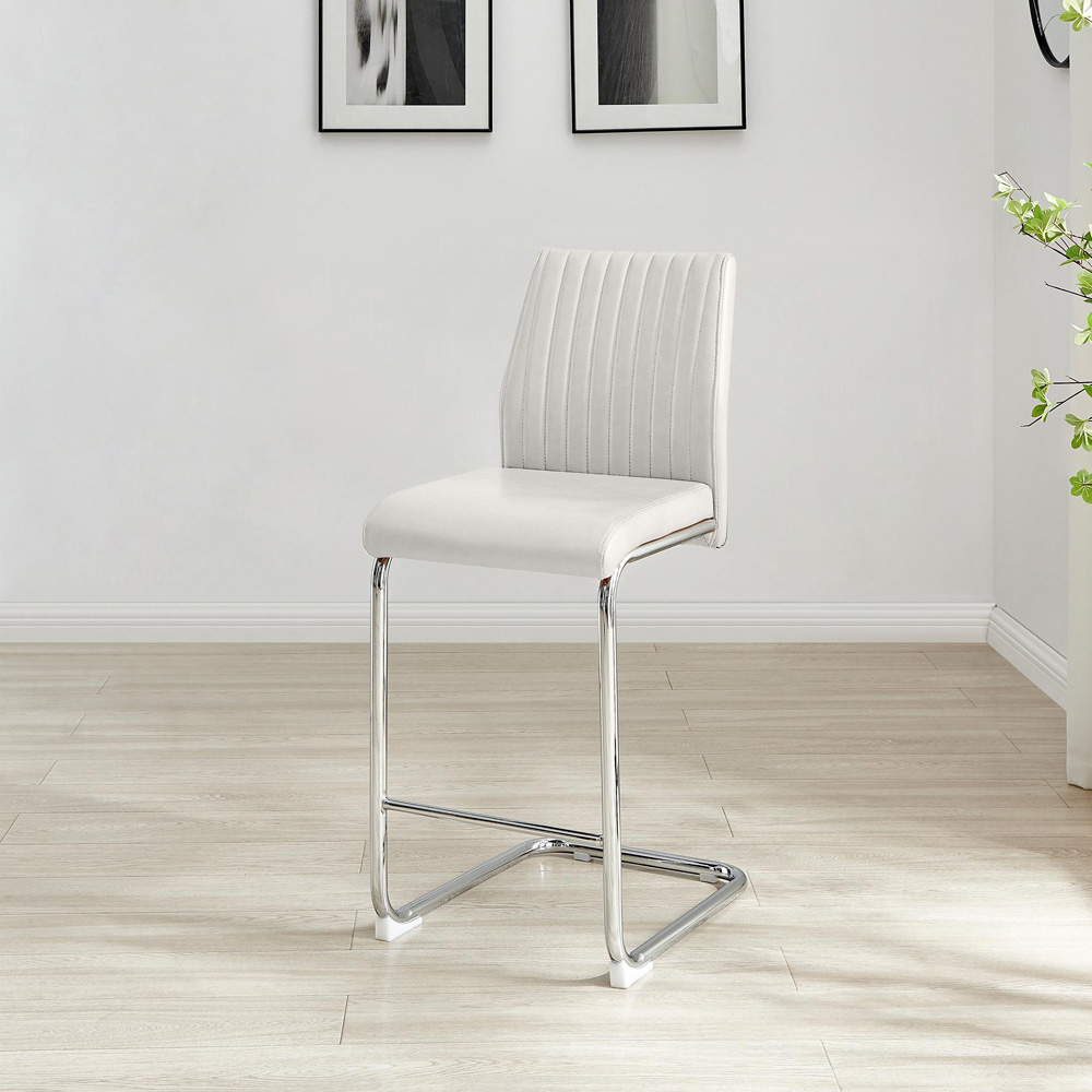 Furniturebox Fontana White and Silver Faux Leather Bar Chair Set of 2 Image 7